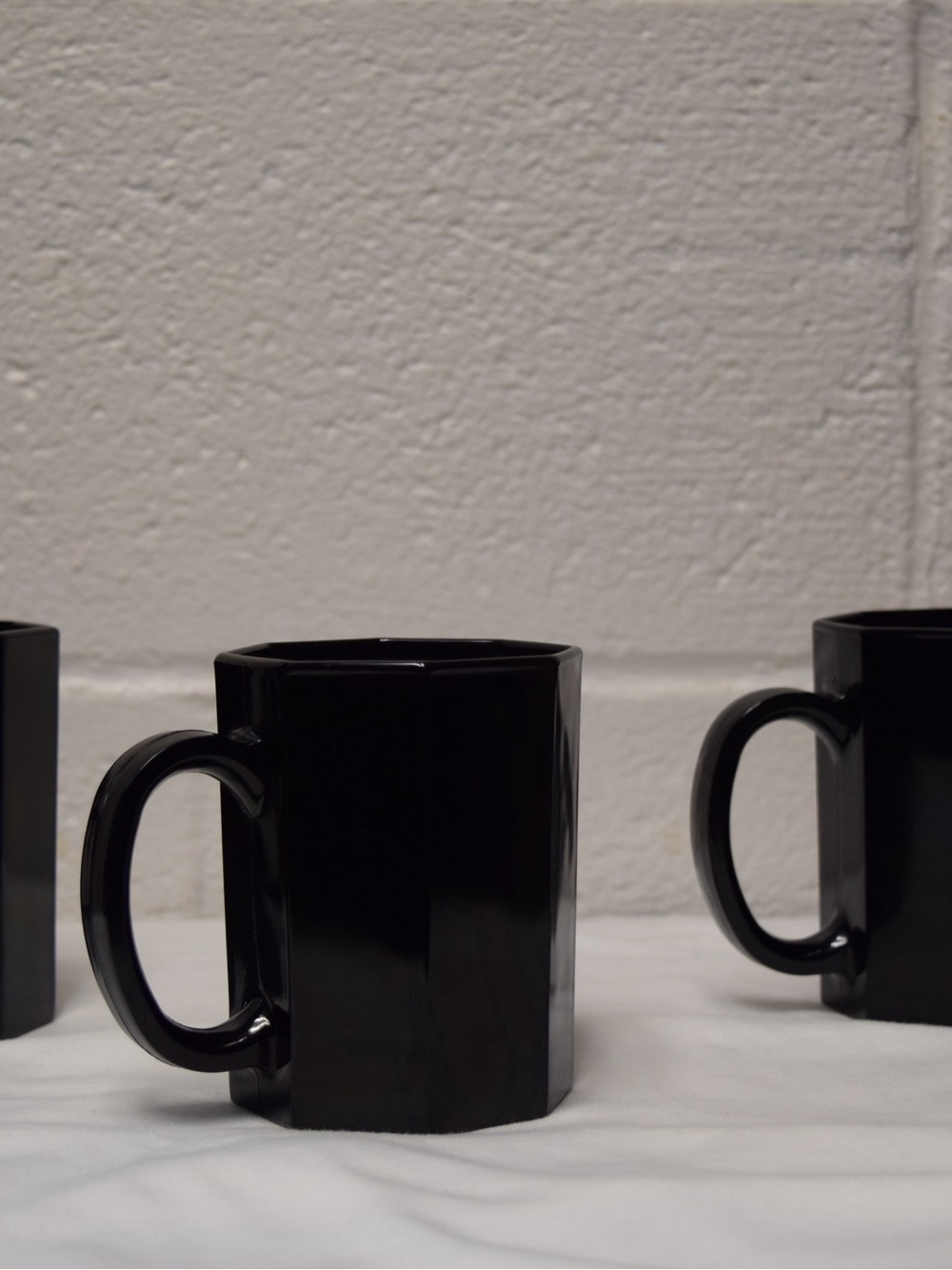 Vintage Arcoroc Octime Black Glass Mugs Set of 3 France Octagonal 1980s